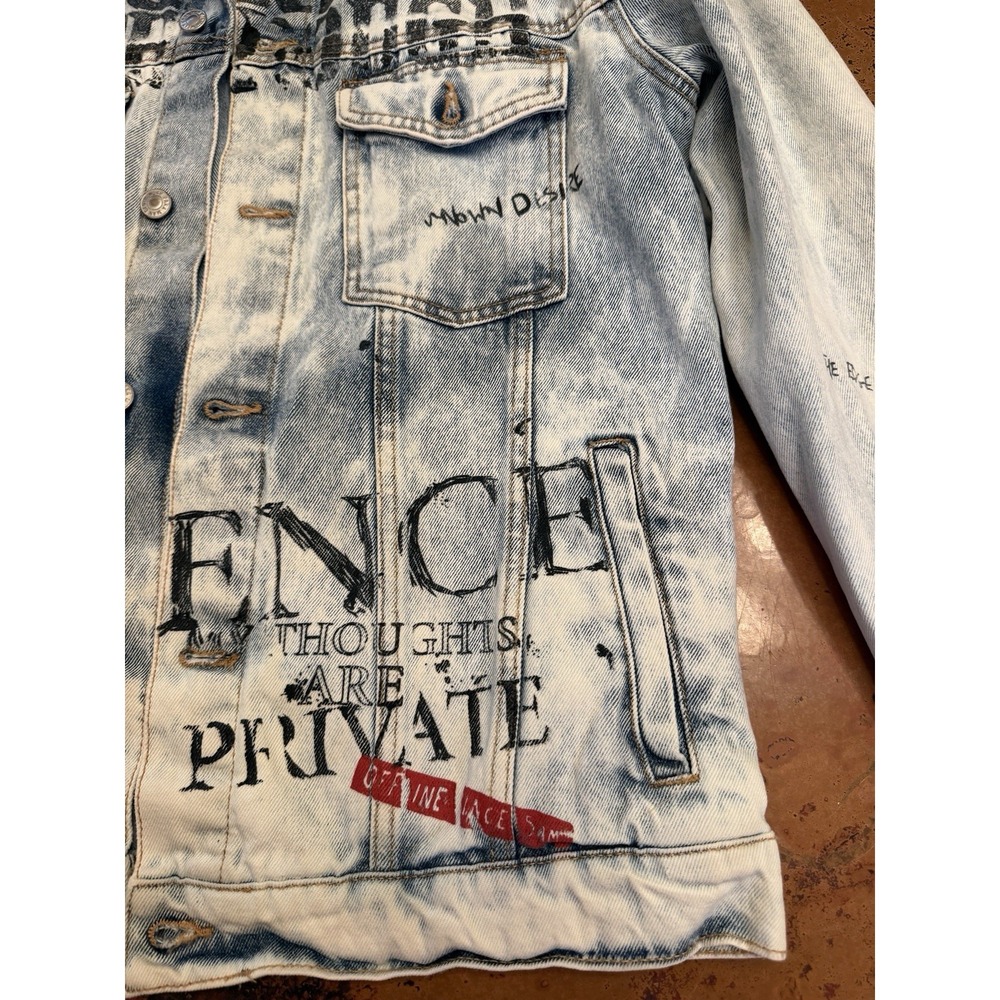 ZARA Women's Y2K Graffiti Artist Distressed Denim Jean Jacket Medium - Picture 5 of 11
